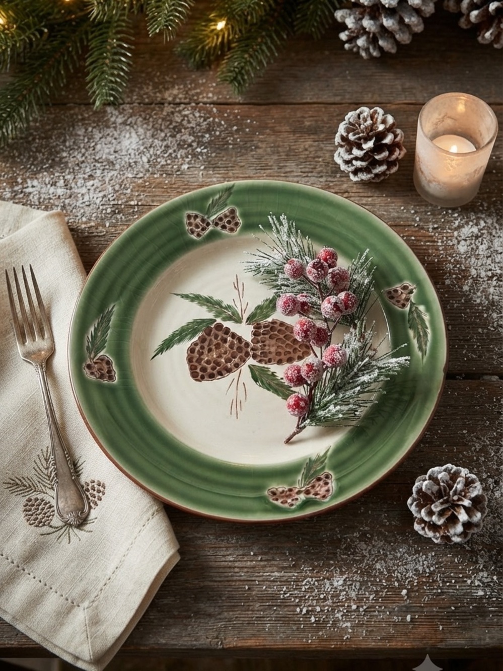Hampton at Home Rustic Pinecone Ceramic Plate